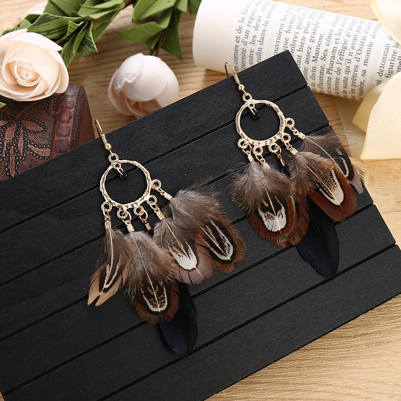 Boho Feather Tassel Earrings Earrings - The Burner Shop