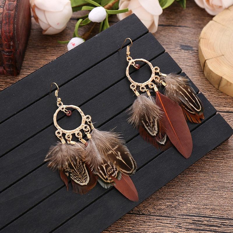 Boho Feather Tassel Earrings Earrings - The Burner Shop