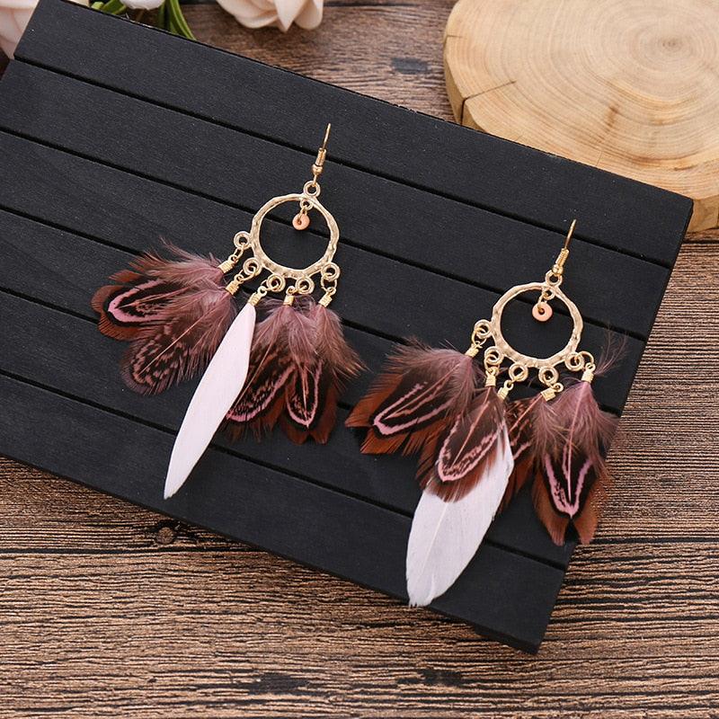 Boho Feather Tassel Earrings Earrings - The Burner Shop
