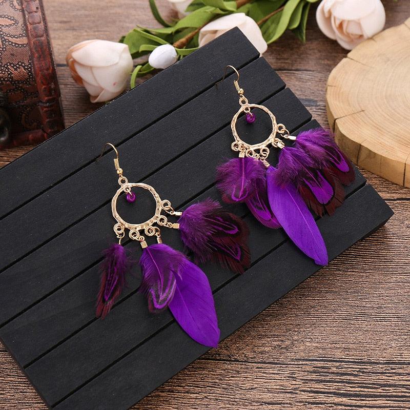 Boho Feather Tassel Earrings Earrings - The Burner Shop