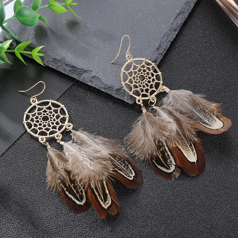 Boho Feather Tassel Earrings Earrings - The Burner Shop