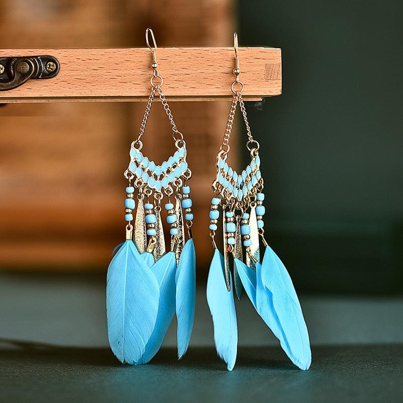 Boho Feather Tassel Earrings Earrings - The Burner Shop