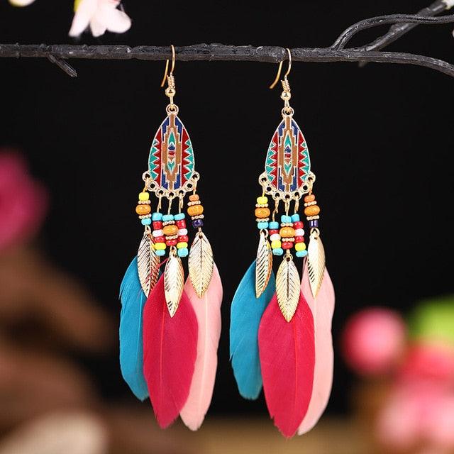 Boho Feather Tassel Earrings Earrings - The Burner Shop