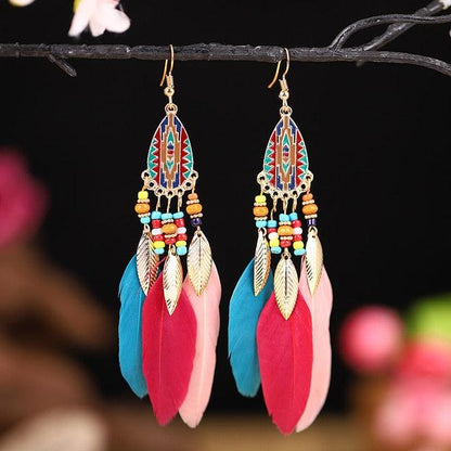 Boho Feather Tassel Earrings Earrings - The Burner Shop