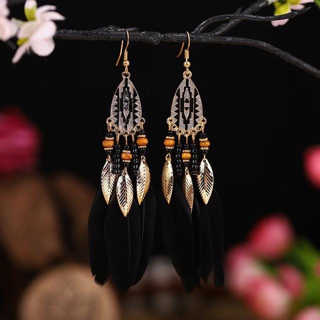 Boho Feather Tassel Earrings Earrings - The Burner Shop