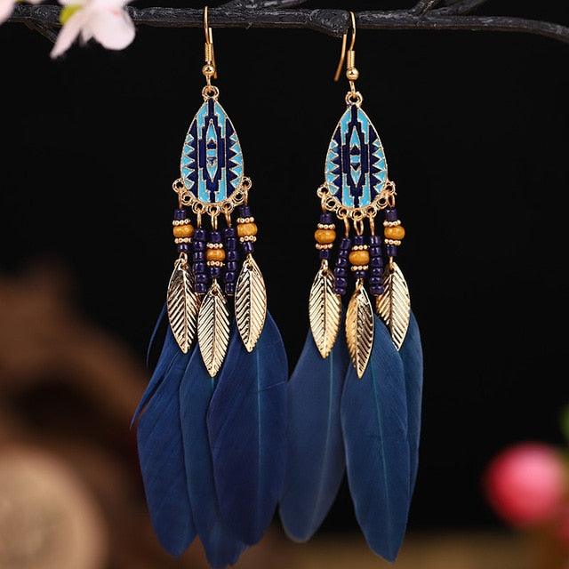 Boho Feather Tassel Earrings Earrings - The Burner Shop