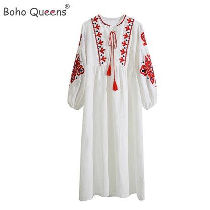 Boho Floral Embroidery Beach Dress dresses - The Burner Shop