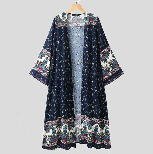 Boho Floral Long Loose Cardigan Cardigans - The Burner Shop