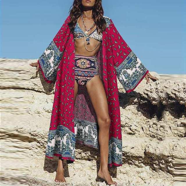 Boho Floral Long Loose Cardigan Cardigans - The Burner Shop