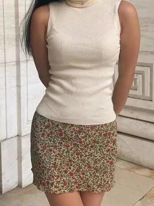 Boho Floral Print Mini Skirt Skirts - The Burner Shop