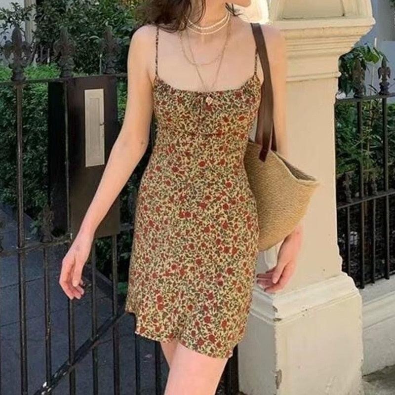 Boho Floral Print Sling Dress dresses - The Burner Shop