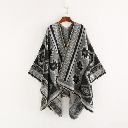 Boho Hooded Coat Cape Poncho Ponchos - The Burner Shop