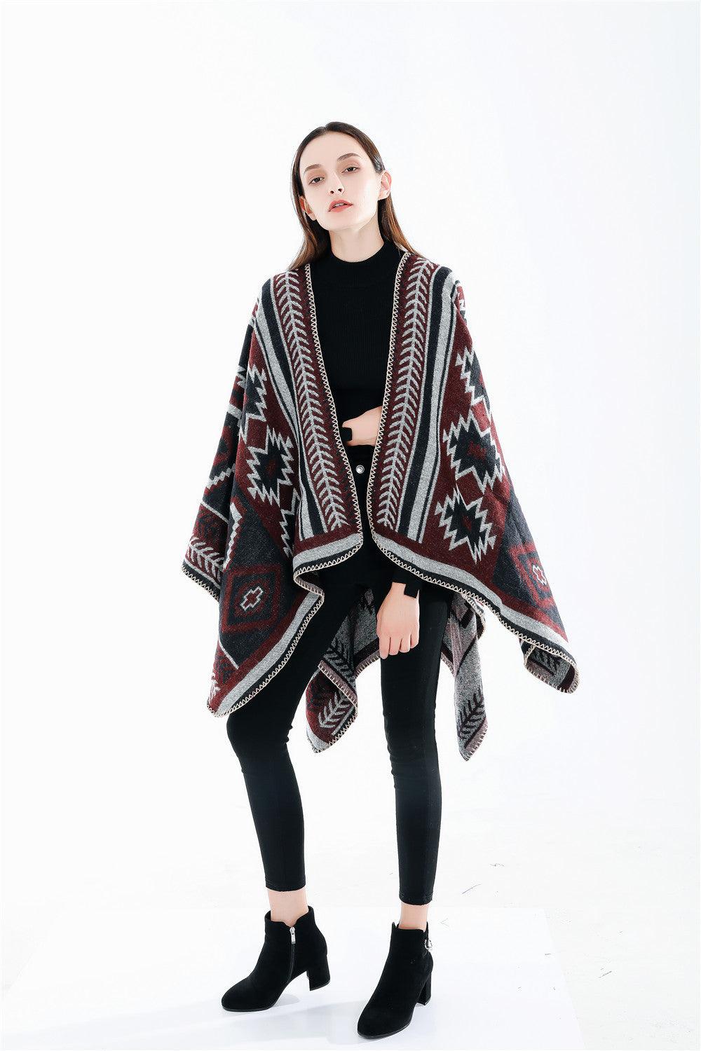 Boho Hooded Coat Cape Poncho Ponchos - The Burner Shop