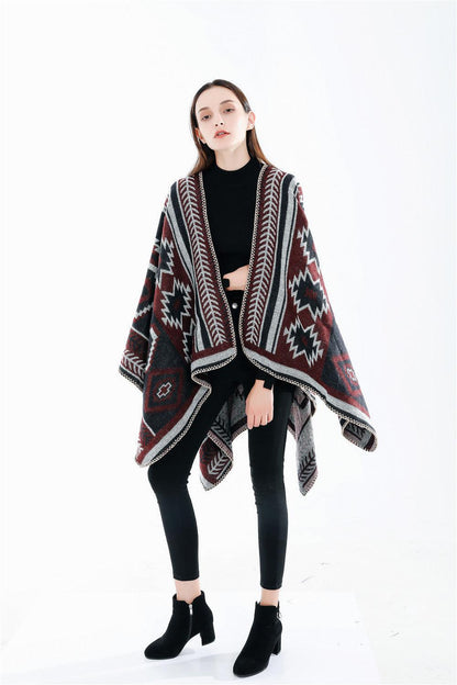 Boho Hooded Coat Cape Poncho Ponchos - The Burner Shop