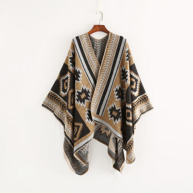 Boho Hooded Coat Cape Poncho Ponchos - The Burner Shop