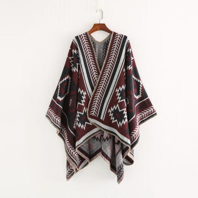 Boho Hooded Coat Cape Poncho Ponchos - The Burner Shop