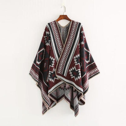Boho Hooded Coat Cape Poncho Ponchos - The Burner Shop