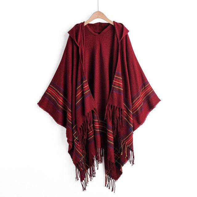 Boho Hooded Shawl Poncho Ponchos - The Burner Shop