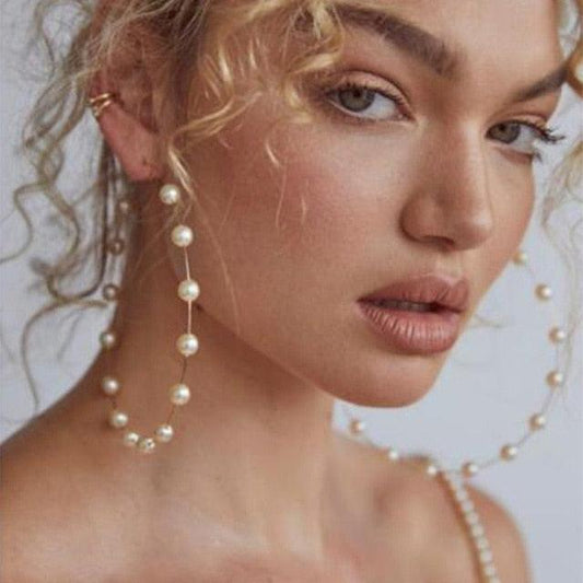 Boho Large Pearl Hoop Earrings Earrings - The Burner Shop
