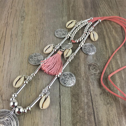 Boho Leather Necklace With Long Tassel Necklaces - The Burner Shop