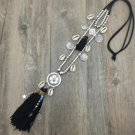 Boho Leather Necklace With Long Tassel Necklaces - The Burner Shop
