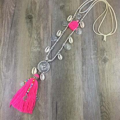 Boho Leather Necklace With Long Tassel Necklaces - The Burner Shop