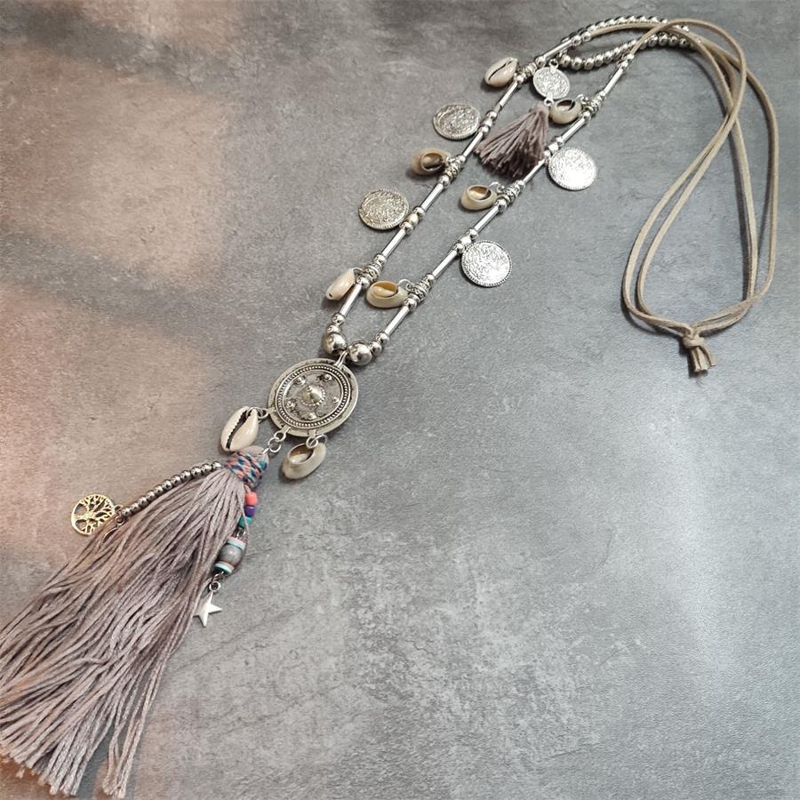 Boho Leather Necklace With Long Tassel Necklaces - The Burner Shop