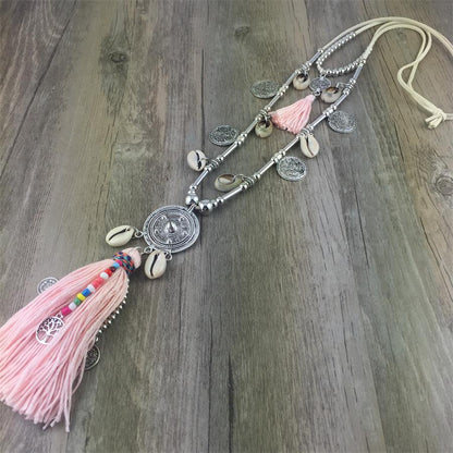 Boho Leather Necklace With Long Tassel Necklaces - The Burner Shop
