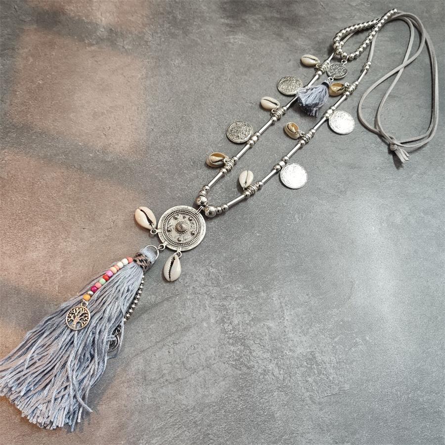 Boho Leather Necklace With Long Tassel Necklaces - The Burner Shop