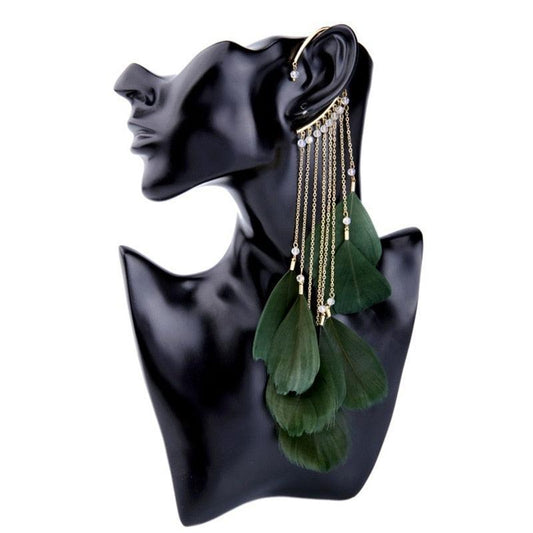 Boho Long Feather Tassel Ear Cuff Ear Cuffs - The Burner Shop