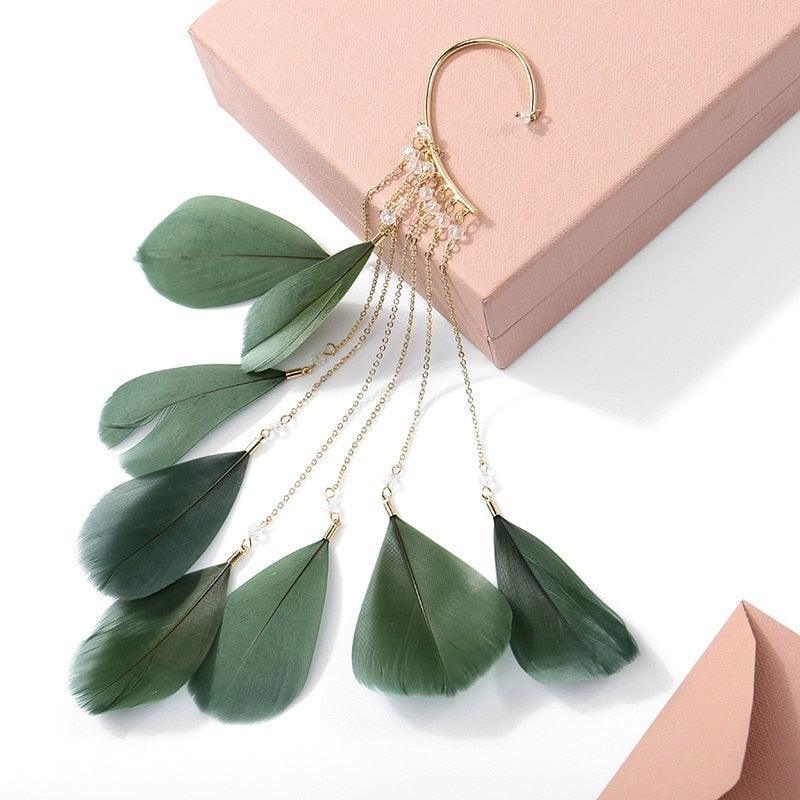 Boho Long Feather Tassel Ear Cuff Ear Cuffs - The Burner Shop