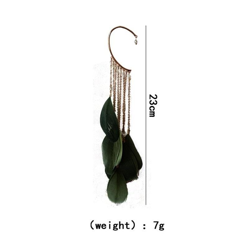 Boho Long Feather Tassel Ear Cuff Ear Cuffs - The Burner Shop
