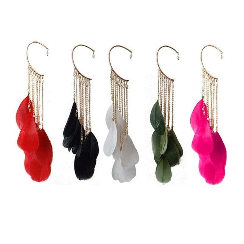 Boho Long Feather Tassel Ear Cuff Ear Cuffs - The Burner Shop