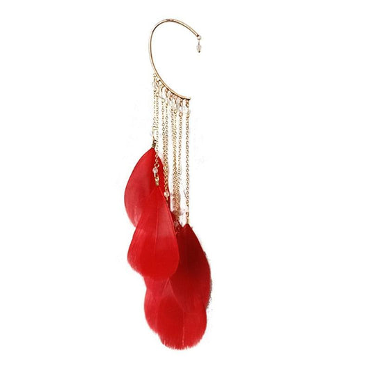 Boho Long Feather Tassel Ear Cuff Ear Cuffs - The Burner Shop