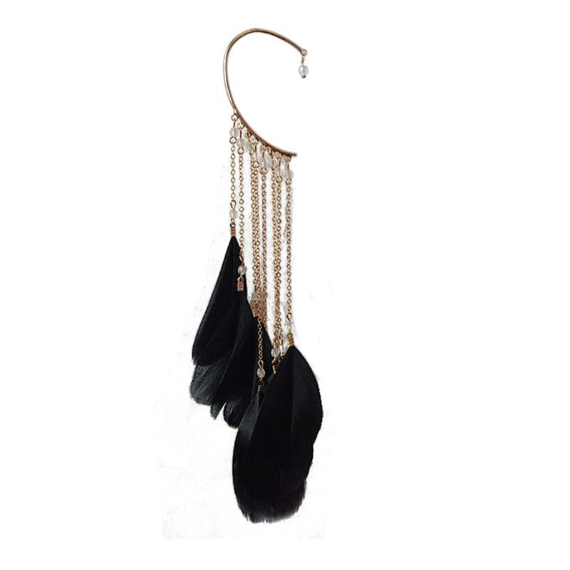 Boho Long Feather Tassel Ear Cuff Ear Cuffs - The Burner Shop