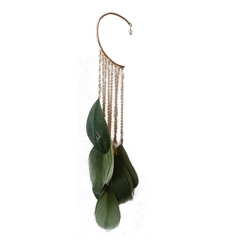 Boho Long Feather Tassel Ear Cuff Ear Cuffs - The Burner Shop
