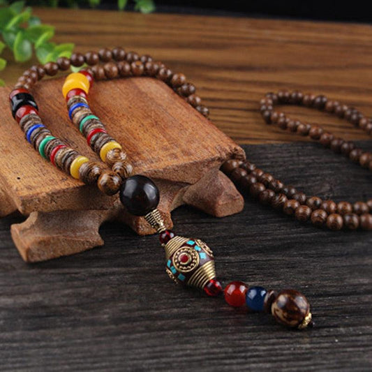 Boho Mala Wood Necklace Necklaces - The Burner Shop