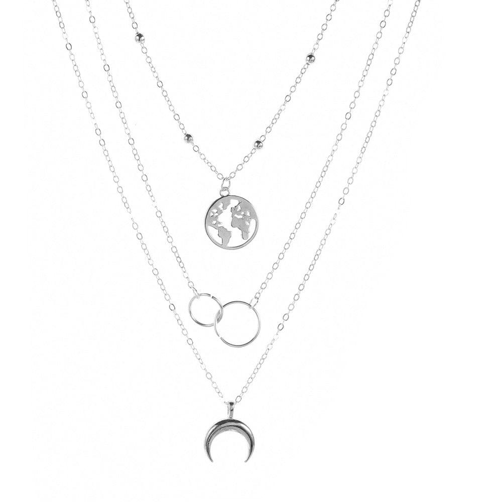 Boho Moon and World Map Pendant Necklaces - The Burner Shop