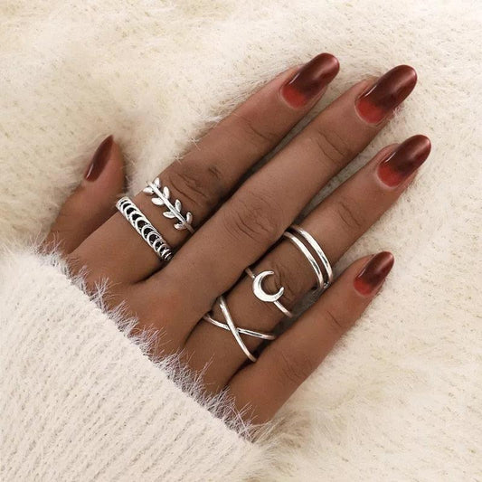 Boho Moon Crescent Ring Set (7 pcs) Rings - The Burner Shop