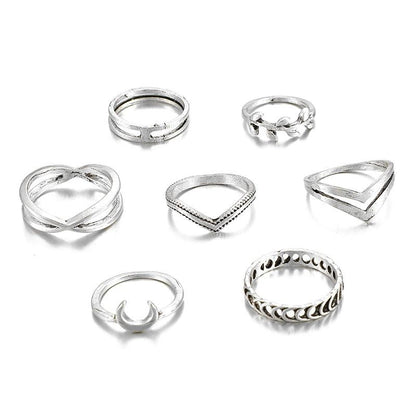 Boho Moon Crescent Ring Set (7 pcs) Rings - The Burner Shop