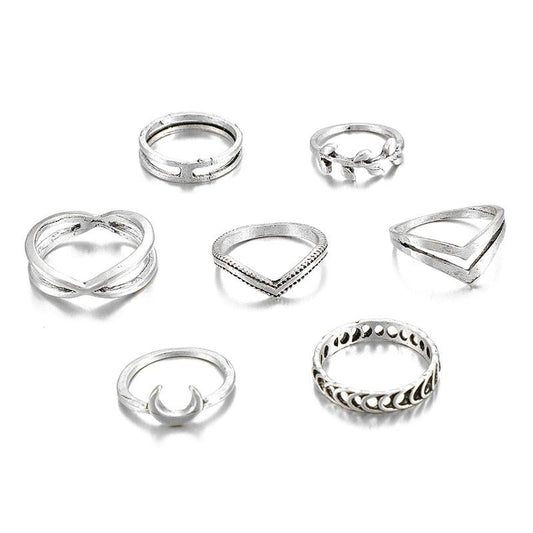 Boho Moon Crescent Ring Set (7 pcs) Rings - The Burner Shop