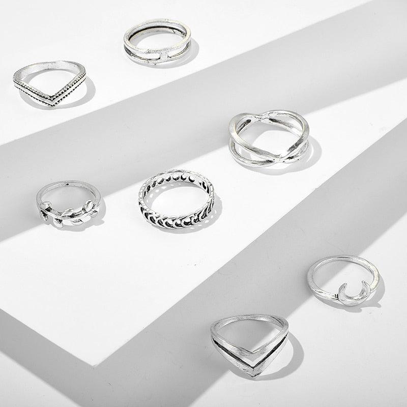 Boho Moon Crescent Ring Set (7 pcs) Rings - The Burner Shop
