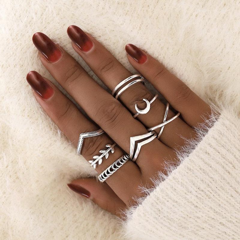 Boho Moon Crescent Ring Set (7 pcs) Rings - The Burner Shop