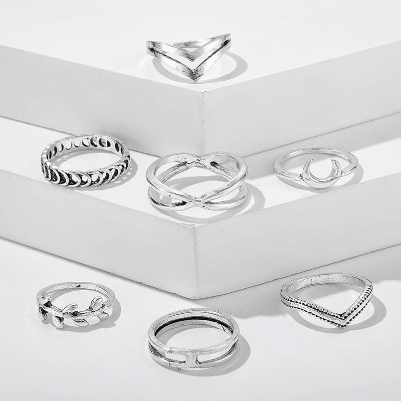 Boho Moon Crescent Ring Set (7 pcs) Rings - The Burner Shop