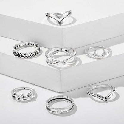 Boho Moon Crescent Ring Set (7 pcs) Rings - The Burner Shop