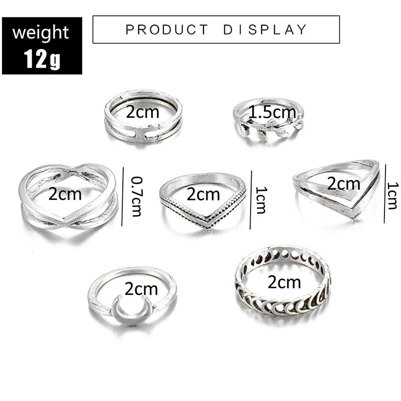 Boho Moon Crescent Ring Set (7 pcs) Rings - The Burner Shop