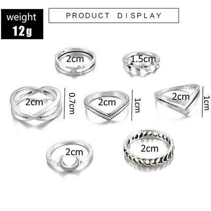 Boho Moon Crescent Ring Set (7 pcs) Rings - The Burner Shop