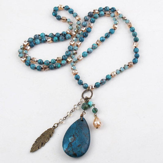 Boho Multi Glass/Stones Necklace with Drop Pendant Necklaces - The Burner Shop
