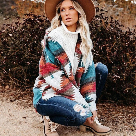 Boho Vintage Denim Print Jacket Jackets - The Burner Shop