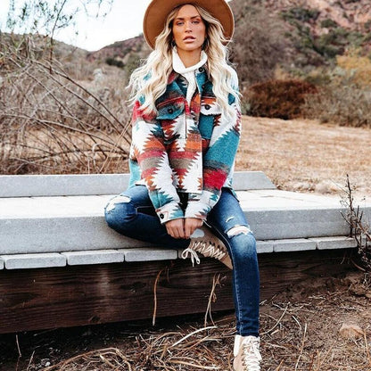 Boho Vintage Denim Print Jacket Jackets - The Burner Shop